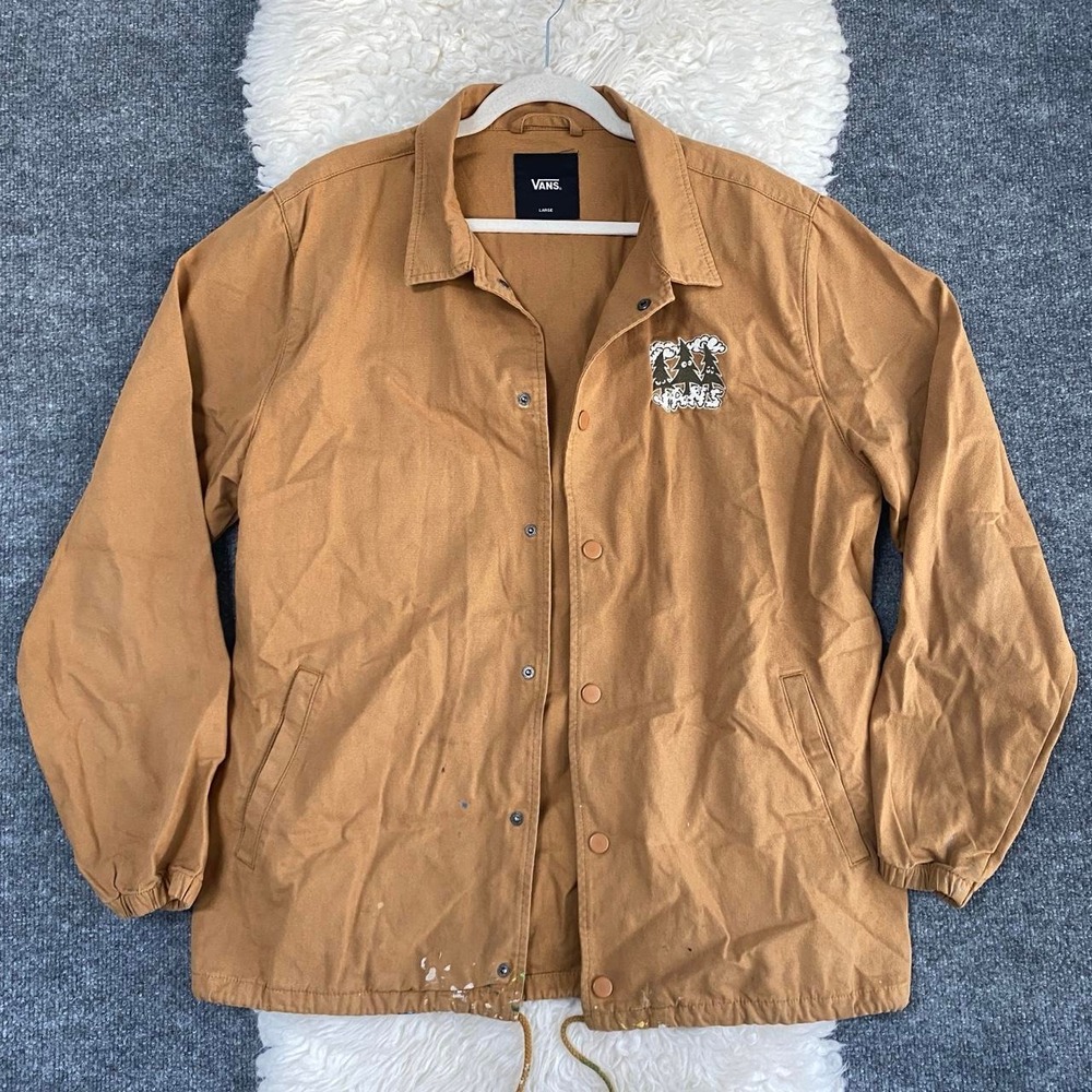VANS BROWN MUSTARD GREEN TREES GRAPHIC BUTTON DOWN TORREY SKATE JACKET